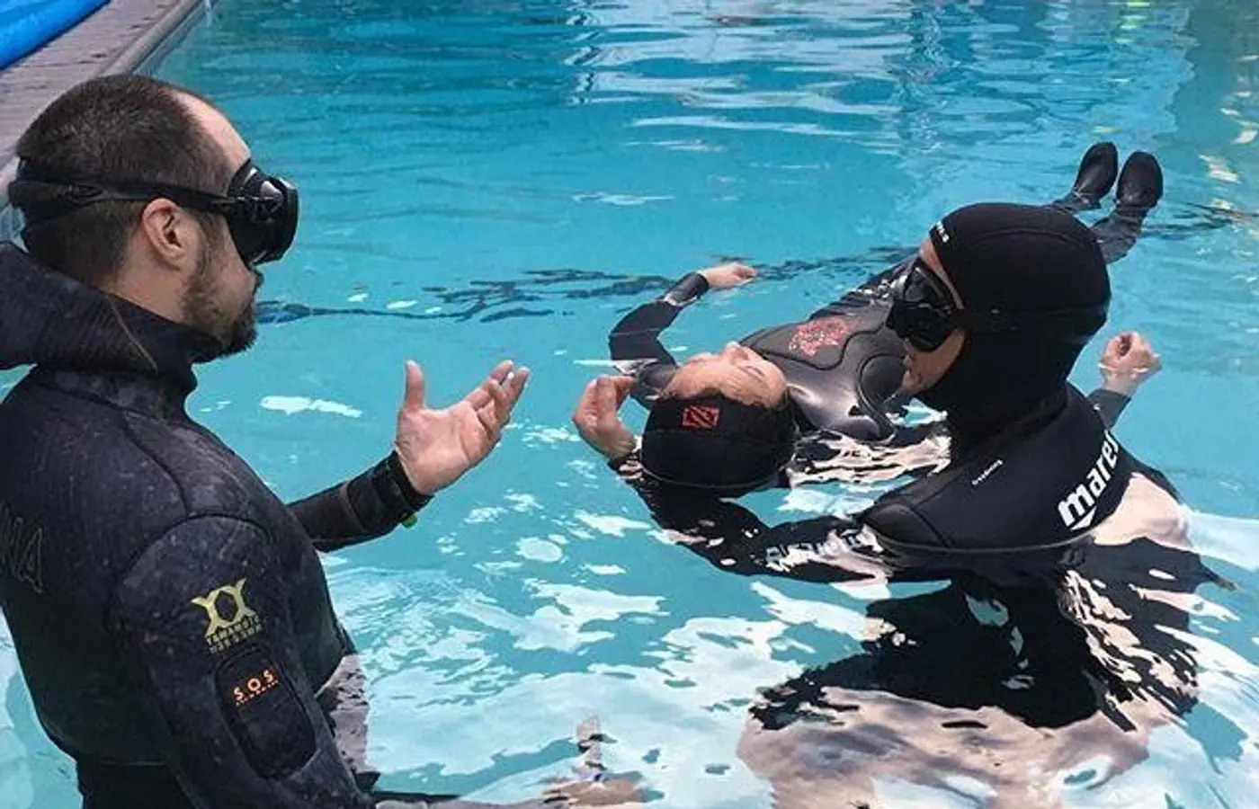 Freediver practicing in the San Francisco pool.